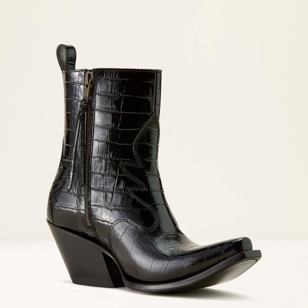 NEW Ariat Jade X‎ Toe Western Boots Luxe Caviar Croc Print Black Ankle Boot 8